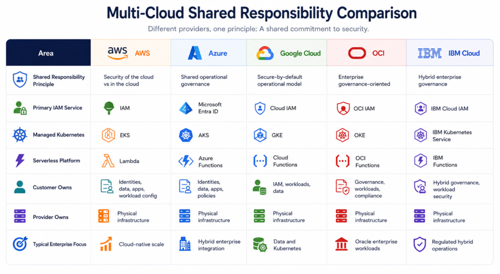 Multi-cloud shared responsibility comparison